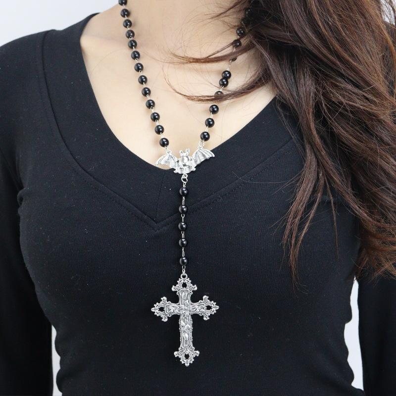 Women Gothic Black Cross Necklace Accessories