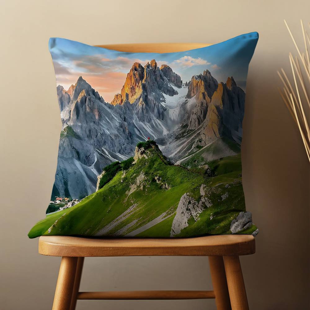 Natural Scenic Mountains Throw Pillow Case For 45*45cm,55*55cm,30*30cm For Home Bedroom Decoration And Protector