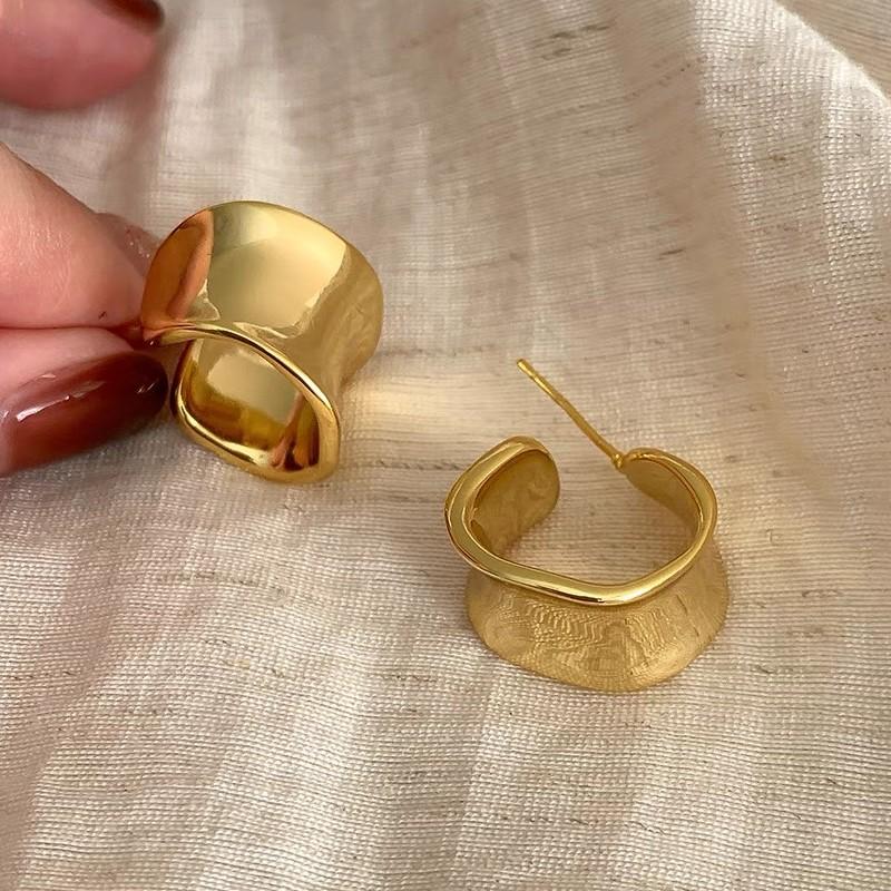 ANENJERY Metal Glossy Chunky Earrings for Women Fashion Geometric Golden Silver Color Earrings Jewelry Brincos
