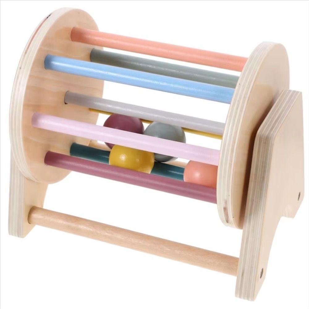 Montessori Rainbow Spinning Drum Wooden Ball Busy Drum Toy Ball Drop Kids Toy Boys Toys