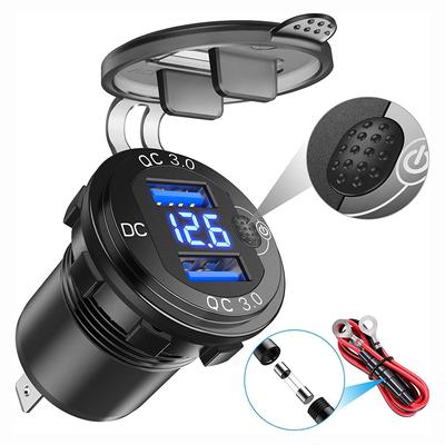 Quick Charge 3.0 duální USB nabíječka s voltmetrem a spínačem, 36W 6A vodotěsná zásuvka cigaretového zapalovače Náhrada za 12V/24V