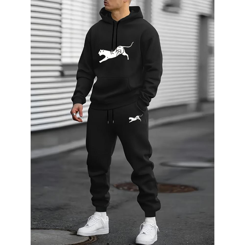 

Cheetah Printed Streetwear Set, Unique and Irreplaceable Style, Minimalist Streetwear, Men s Hooded Sweatshirt and Long Sweatpants Two Piece Set S