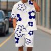 Men's Floral Round Neck Short Sleeved T-shirt Shorts Set, Round Neck Gradient Short Sleeved Set