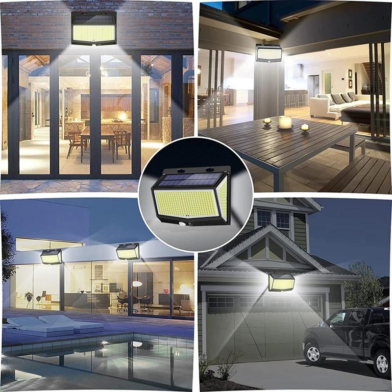 Solar Motion Lights Outdoor 468LED 3 Modes Solar Fence Lights Waterproof Solar Security Lights Yard Door Patio Garage Step 180° Lighting Angle