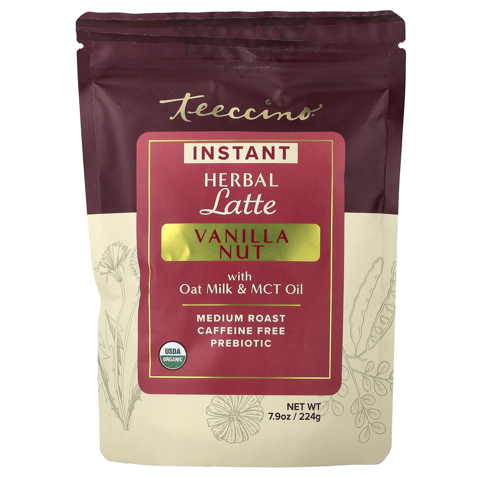 

Teeccino, Instant Herbal Latte, Vanilla Nut, Medium Roast, Caffeine Free, 7.9 oz (224 g)