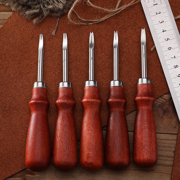 Handmade Beech Handle Leather Edge Trimmer and Skiver Tool for DIY Leather Craft and Carving
