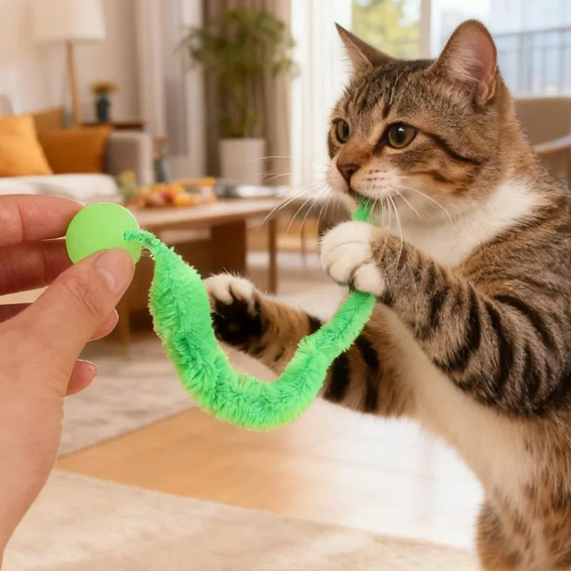 Katzen Interaktives Spielzeug Bunter Hüpfball Haustierbedarf Puzzle Verdrehter Wurm Reizend Indoor Katze Wurm Raupe Elastisches Spielzeug