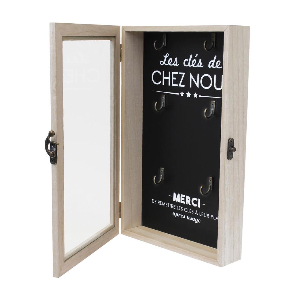 Les Trésors De Lily [Q0790] - Wooden Key Box 'Message' Black Beige (Our Keys)(6 Hooks) - 30x19x5 Cm