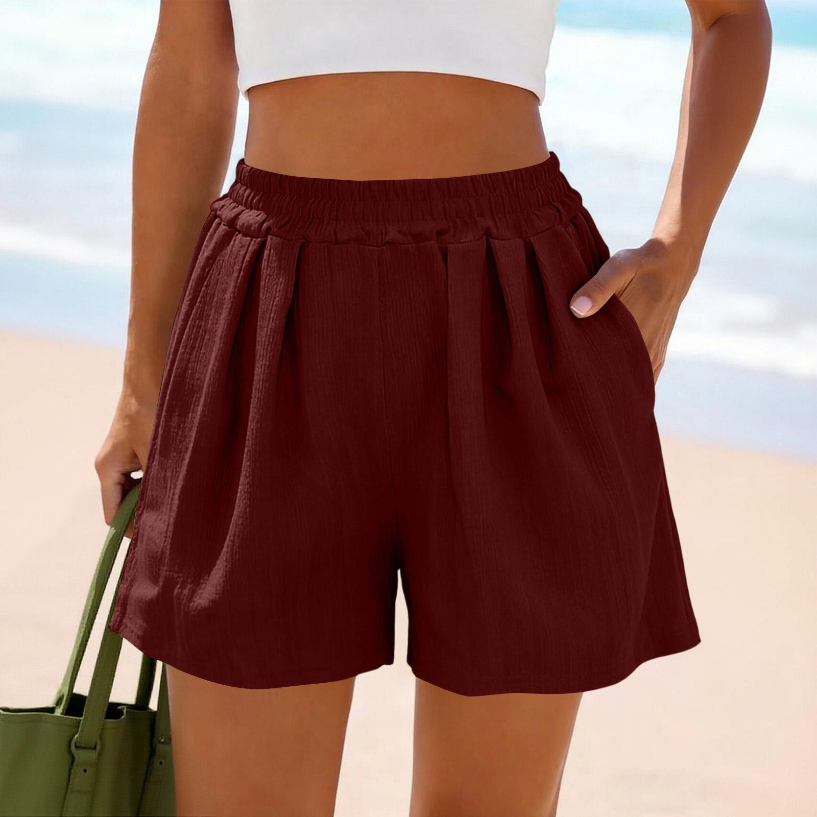 

Women s Wide Sports Casual Loose Fashion Pocket Shorts XL винний