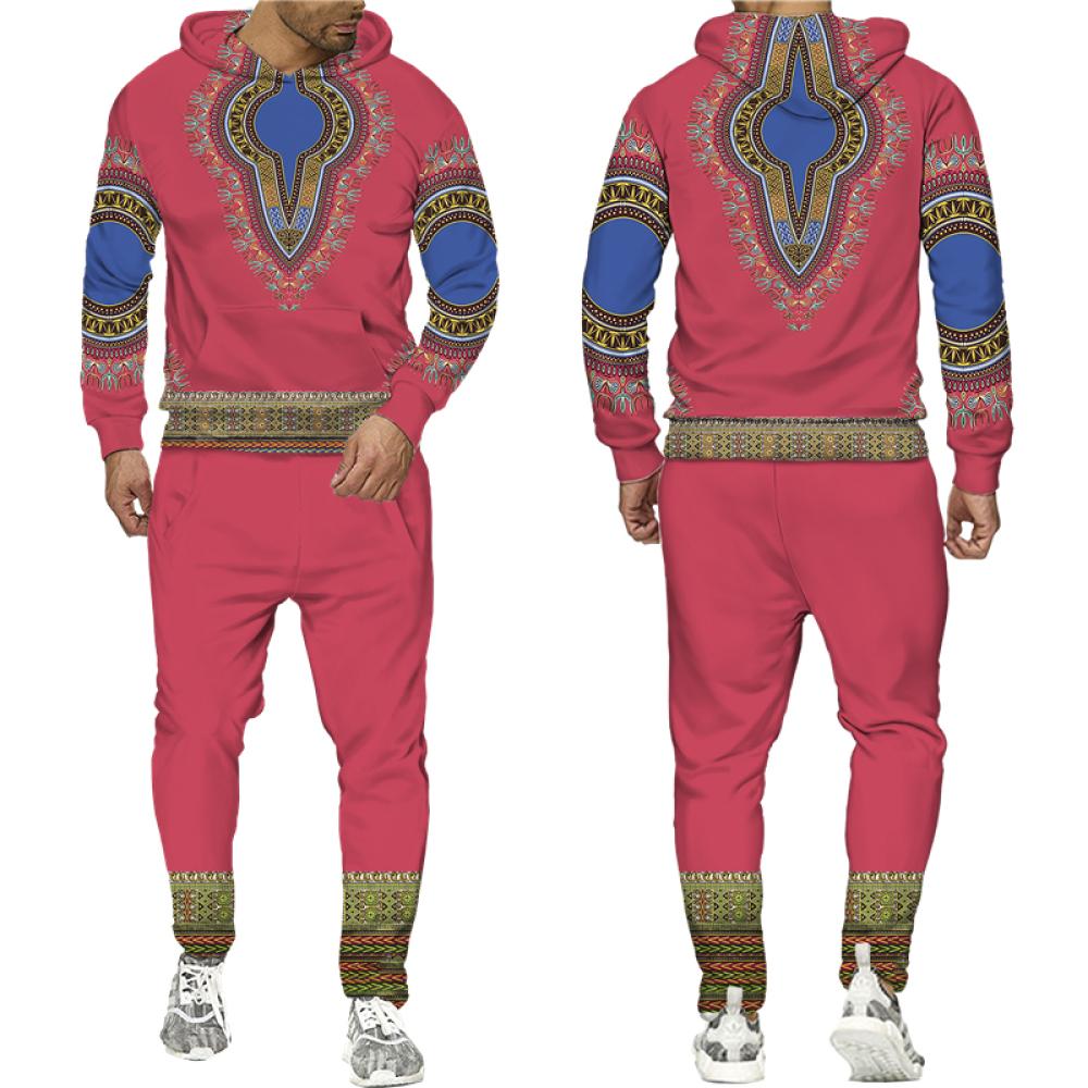 Afrikanischer Dashiki-Hoodie/Anzug für Herren, lässig, 3D-gedruckt, Ethno-Stil, Sweatshirt, Hose, Set für Herren/Damen, Folk-Custom Streetwear-Trainingsanzug