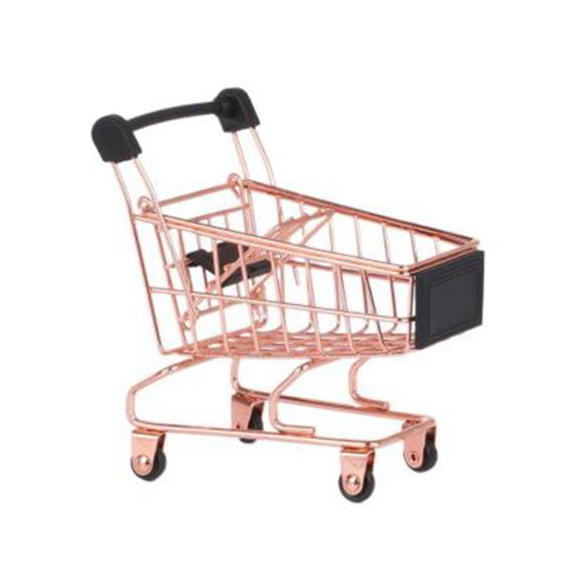 Creative Mini Supermarket Shopping Trolley Phone Holder Office Desk Storage Cart Toy Handcart
