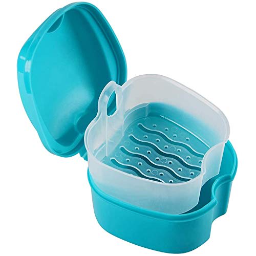 

Blue denture case, denture cup with strainer, denture bath box, denture storage box with basket net, travel container holder