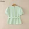 ZANZEA Women Casual Round Neck Solid Color Puff Short Sleeve Blouse