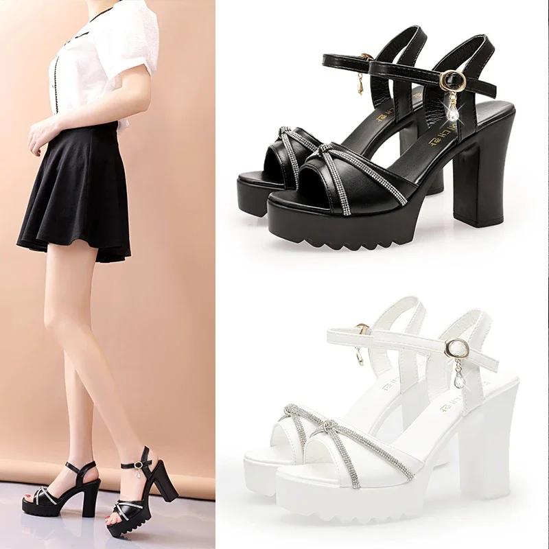 Sandals for Women Summer 2026 Block Heel Ladies Shoes Wedge with Platform Waterproof Footwear Chunky Super-high Beige