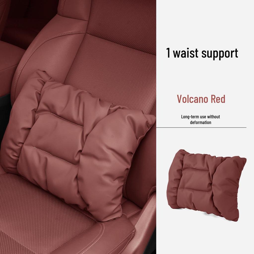 Neues Luxus Auto Kopfstützen- & Lendenwirbelstützkissen - Fleckenresistentes Leder, Fortschrittliche Nackenstütze & Baumwollpolster