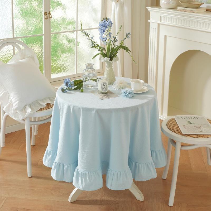 Farmhouse Ruffle Tablecloth Washable Cotton Round Tablecloths Rustic Circle Table Cover for Wedding Party Birthday Kitchen Decor