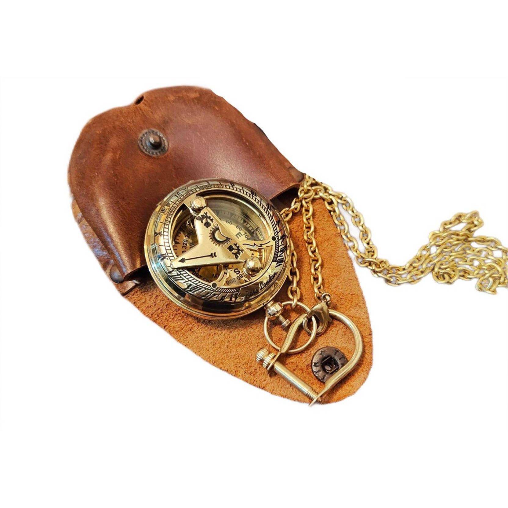 

Индия Латунь Кнопочный Солнечный Компас Цепочка Кожаный Карманный Чехол Морской Подарок Компас (Золотой, Коричневый)