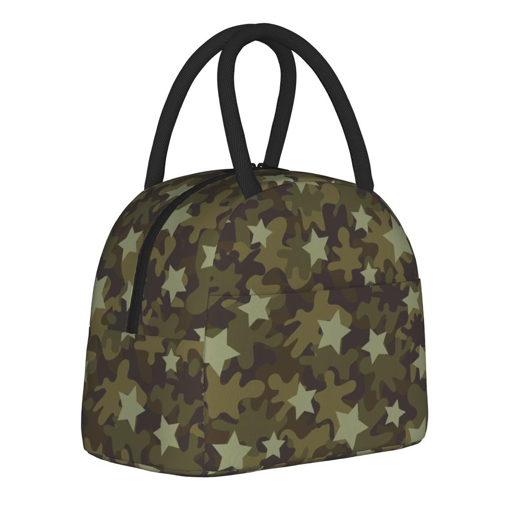 Camouflage Star Skull Insulated Lunch Bag Cooler Bag Reusable,Lunch Container High Capacity Tote Lunch Box Food Storage Bags