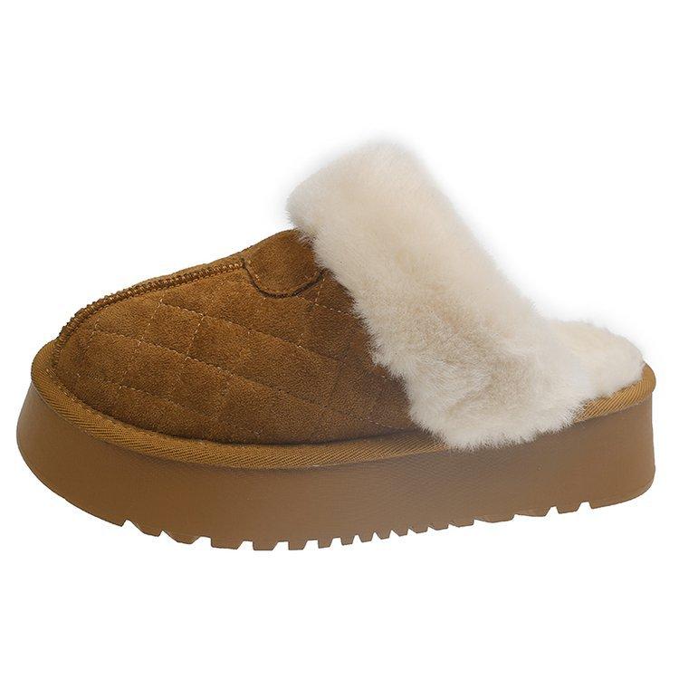 Baotou half slippers women's autumn and winter outer wear 2025 new thick bottom heightening piled cotton warm home cotton slippers