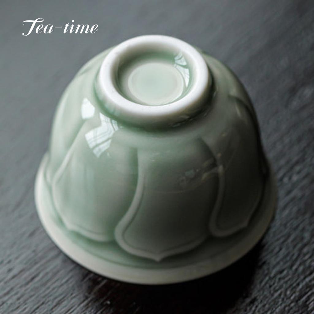 Yue Kiln Celadon Ceramic Tea Cup Handmade Lotus Cups Tea Bowl Teacup Teacups Beautiful Chinese Jingde Town Maker Mate Puera Tool