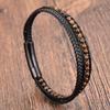 2026 Black Leather Rope Natural Stone Men's Double-layer Yellow Tiger Stone Woven Bracelet Handmade Multi-layer Leather Bracelet