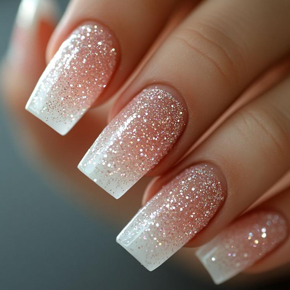 24Pcs Green French Fake Nails With Diamond Gold Butterfly Elegant Long Square Acrylic Artificial Press On Nails