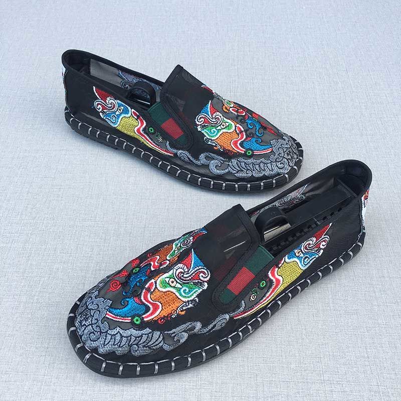 Oude Peking Stoffen Schoenen Holle Netstof Schoenen Airconditioning Schoenen Luie Man Handgeborduurd Mondmasker Gaas Sandalen