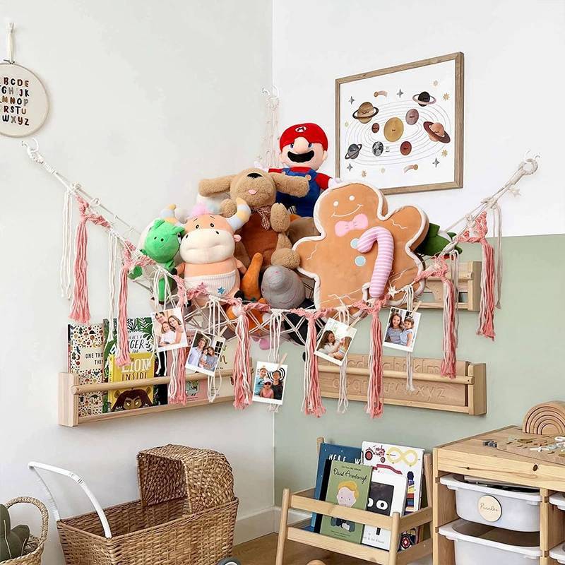 Wall Hanging Toy Storage Net With Colorful Tassels For Kids Room Decor