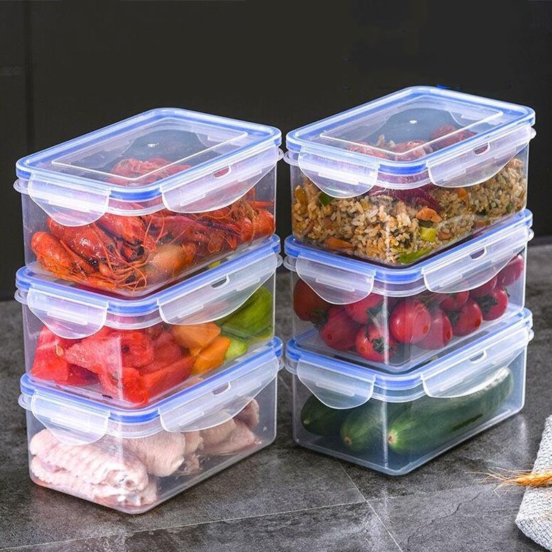 4 Sizes Refrigerator Storage Box Food Containers Plastic Fresh-Keeping Box with Lid Portable Storage Box Kitchen Organization