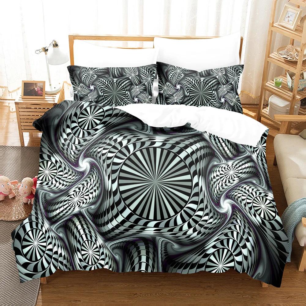 Abstract Art Duvet Cover Set Black and White Pattern King Queen Size for Kids Boys Girls Bedding Set Polyester Comforter Cover