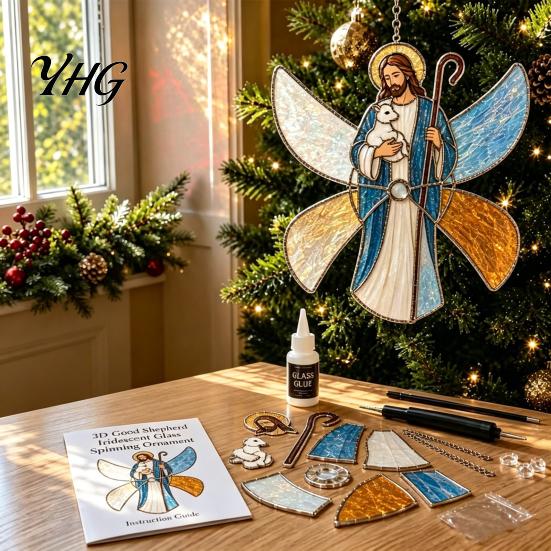 Complete Glass Assembly Set Christian Suncatcher DIY Kit, Stained Style Religious Sun Catcher, Relaxing Handcraft Gifts Iridescent Hanging Ornament