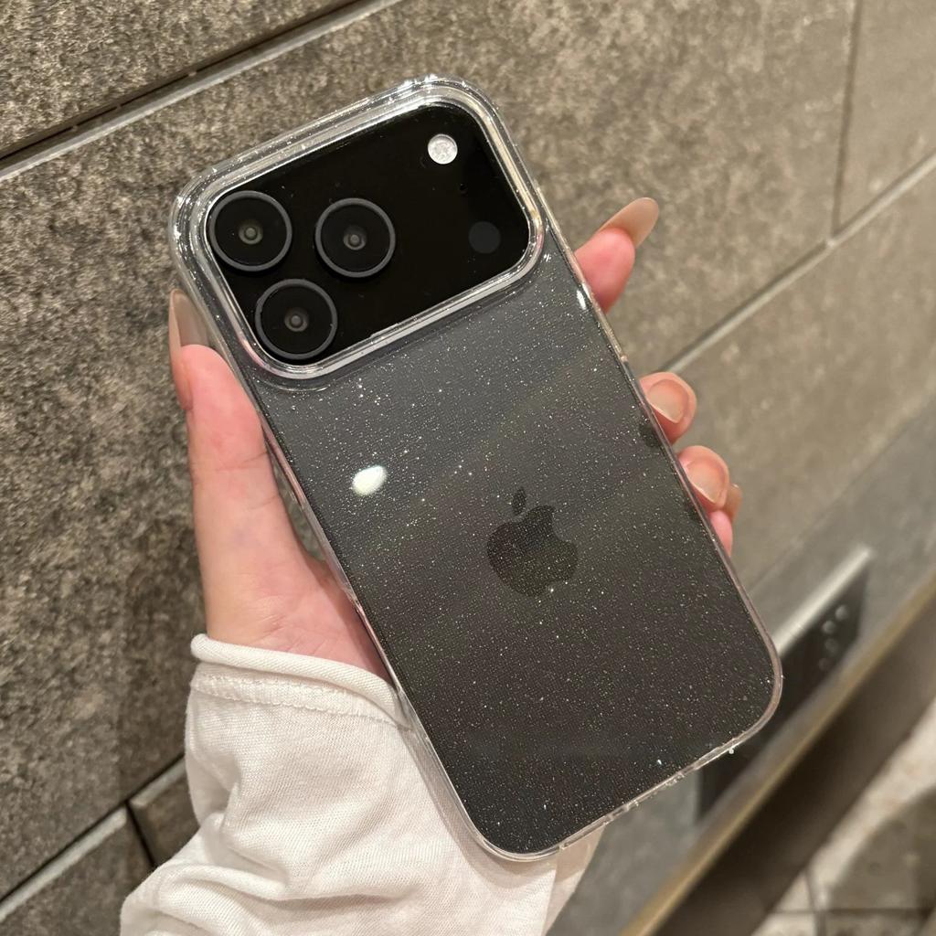 Shiny Transparent Glitters Phone Case For iPhone 17 Air 16 15 14 Pro Max Plus Ultra Thin Hard PC Armor Shockproof Cover