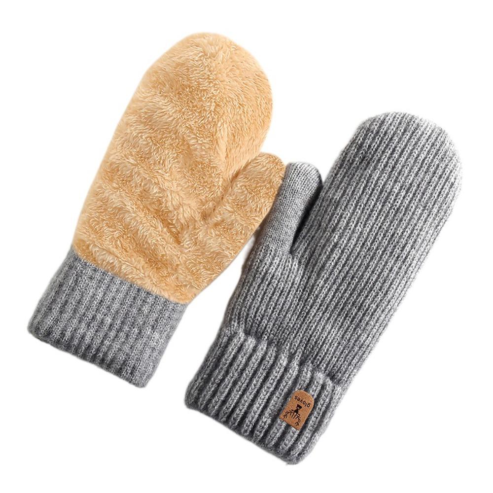 Plush Thickened Warm Finger Mittens Double Layer Warm Knitted Gloves Fashion Gloves Cold Outdoor