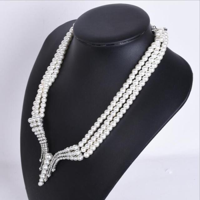 

Роскошные новые модные кристаллы микро паве оправа 3 слоя жемчужные цепочки ожерелья для женщин свадебные аксессуары ювелирные изделия