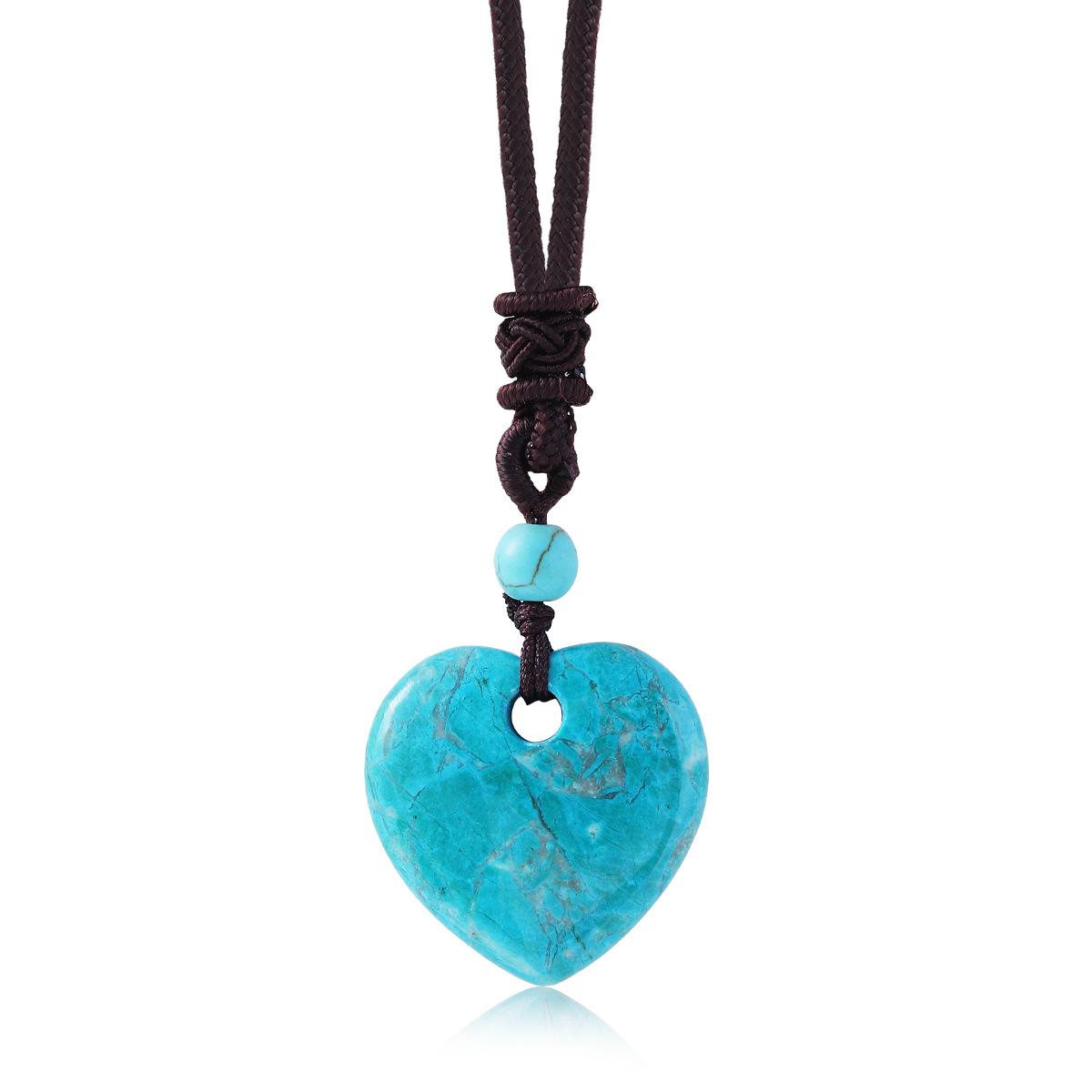 Cross-border Hand-woven Cartoon Theme Heart Shape Necklace Natural Stone Peace Buckle Pendant Women s Sweater Chain Accessory Standard
