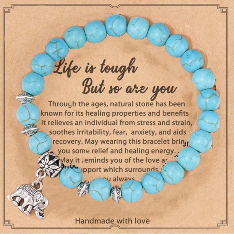 8mm Pink Zebra Stone Bead Bracelet with Gift Card: Perfect Holiday Friendship & Love Gift for Men & Women
