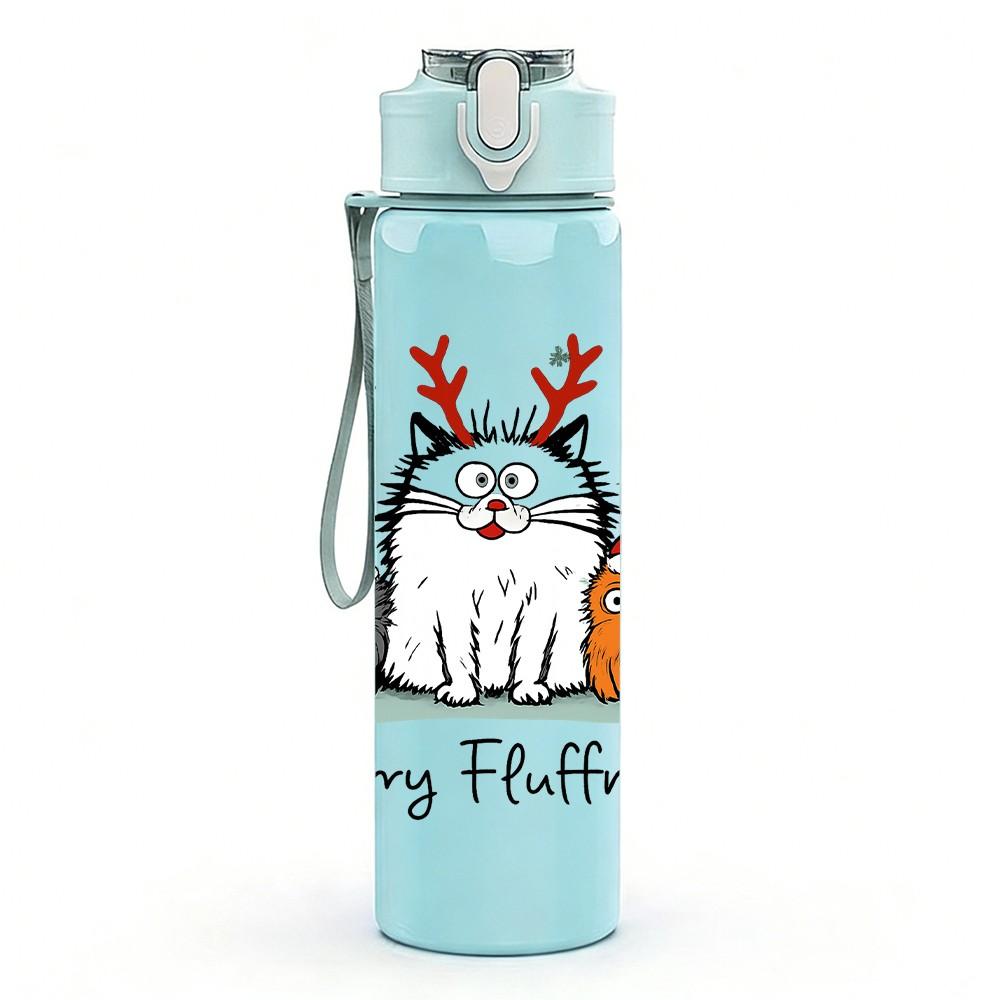 1PC Merry Fluffmas Cat Santa Hat 750ml Color Plastic Sports Water Bottle Leakproof Flip Straw Lid Suitable for Sports Office Home Use