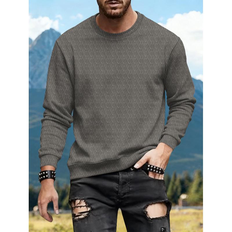 Herren 2025 Gestricktes Jacquard-Baumwoll-Rundhals-Sweatshirt - Langarm, Lockere Passform, Vielseitiges Lässiges Basis-Shirt