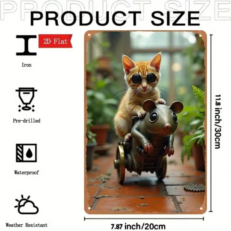 

1PC WhimsyKittenArt 2D Flat Vintage Kitten Tin Mouse Metal Sign - 8x12 Industrial Decor, Ideal Home/Garden/Bar Art 20x30cm