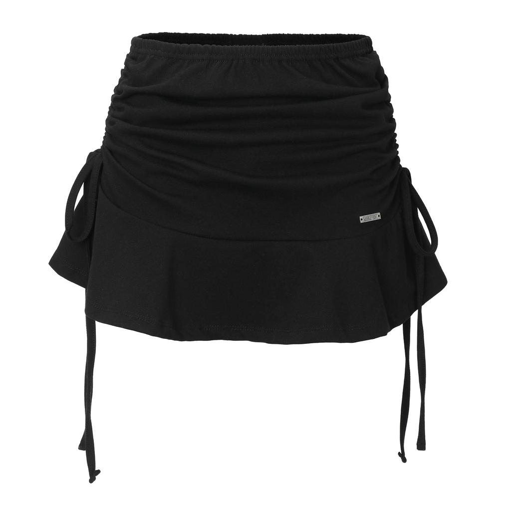Kakipointeu Ribbon Shirring Skirt (Black)
