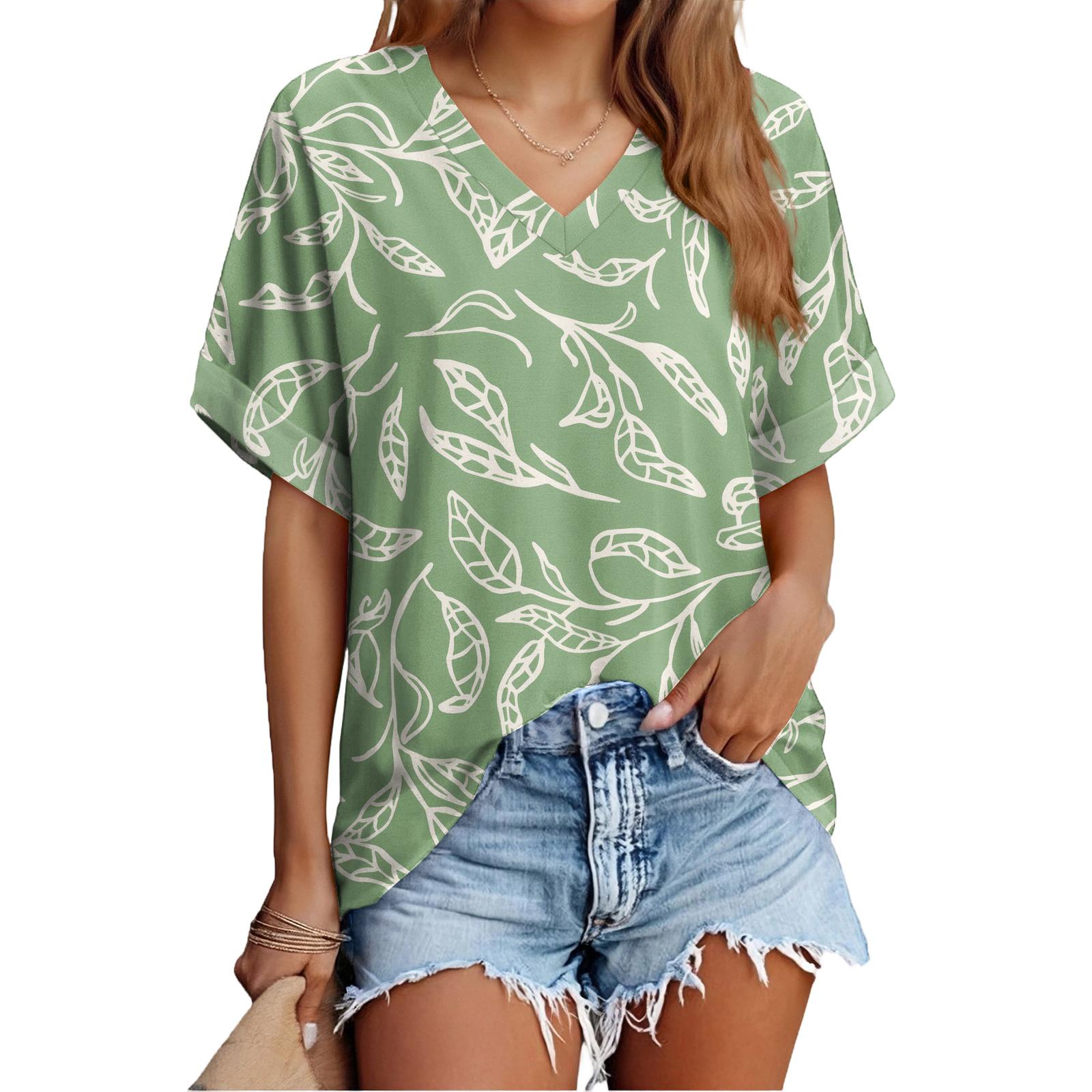 

Women s Fashionable Casual Everyday Versatile Floral Print Slim-Fit Summer Short-Sleeve Top XL