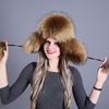 100% Real Fox Fur Hat Women's Russia Pilot Catcher Ski Cap Cap Ear flap winter raccoon fur pilot cap