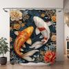 Chinese Japanese Koi Ink Painting Shower Curtain Red Cherry Blossom Wave Fish Watercolour Painting Bath Curtains Bathroom Decor