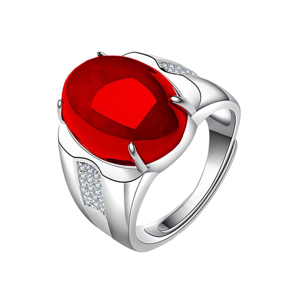 Groene Jade Chalcedoon Eivormige Baas Ring met Fijne Textuur