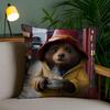 Cute P-Paddington Bear Pillow Case Anti-Dustmite Pillowcase Invisible Zipper Silky Short Plush Sofa Cushion Cover