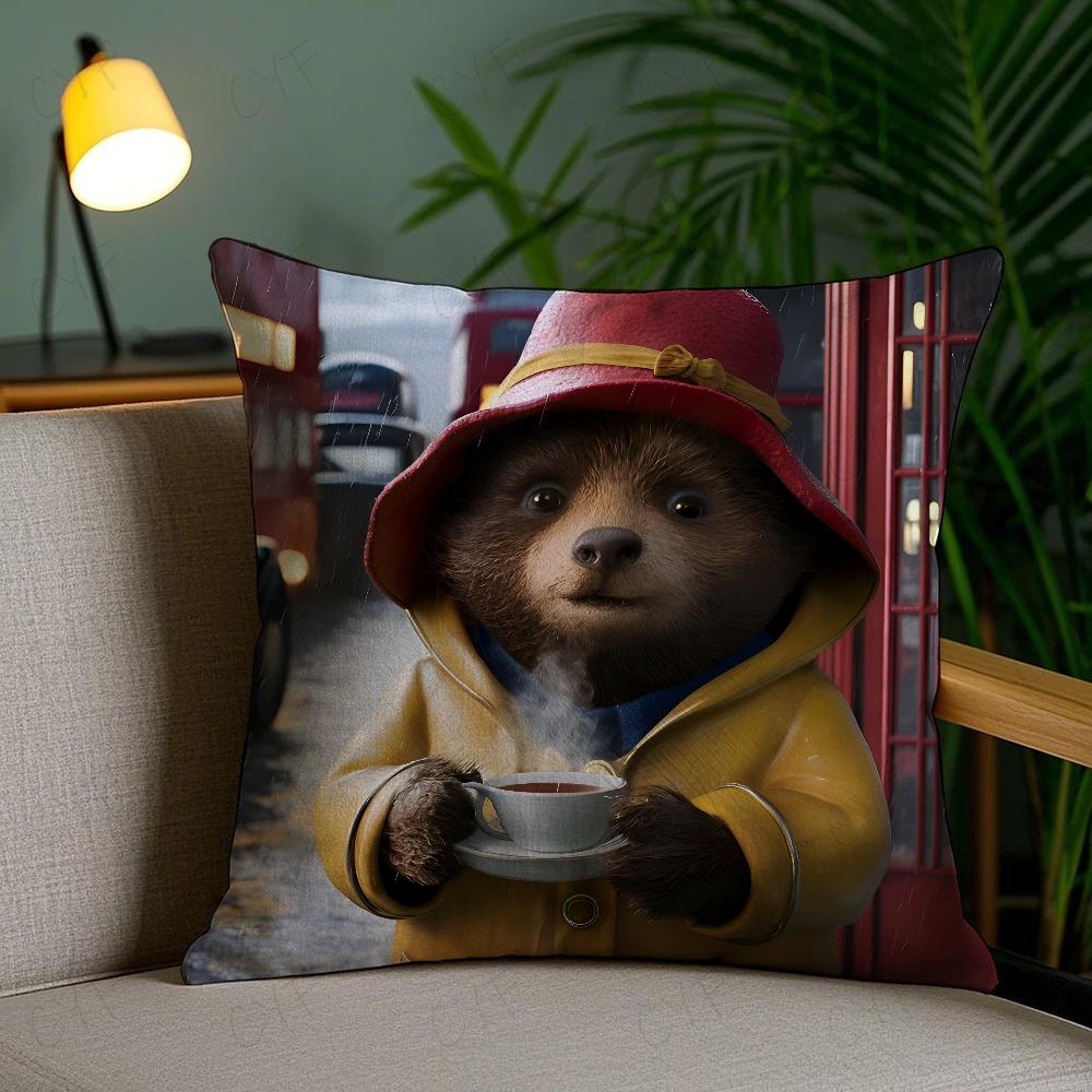 Cute P-Paddington Bear Pillow Case Anti-Dustmite Pillowcase Invisible Zipper Silky Short Plush Sofa Cushion Cover