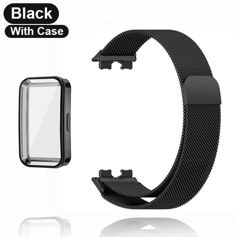 Metal Strap For Huawei Band 8 9 Bracelet With TPU Case Screen Protector Soft Film Replacement Milanese Magnetic Loop Watchband