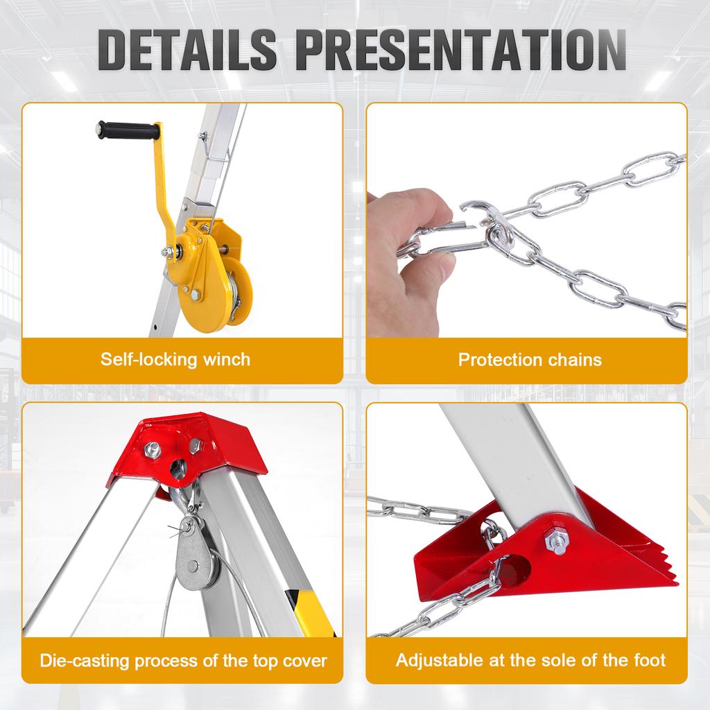 Heavy-Duty Confined Space Tripod Kit Self-Locking Rescue Tripod W/Adjustable Legs for Confined Spaces Emergency Rescue Equipment