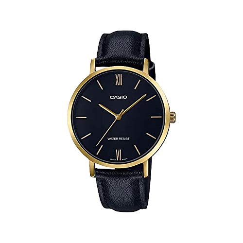 CASIO Standard Women's LTP-VT01GL-1B Watch for Kids and Girls, Analog, Black and Gold, Leather Strap [Parallel Import]