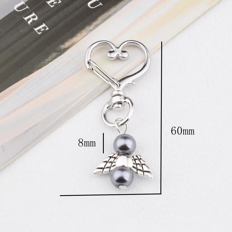 10Pcs Guardian Angel Key Rings 6cm Cute Angel Wing Heart Keychains White Pink Blue Alloy for Family Member Small Gift